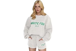 GENERIC Women's White Fox Tracksuit Shorts Sets Oversized Jumpers Two Piece Outfits Long Sleeve Pullover and Loose Short Sweatpants Y2k Joggers Track Suit Ladies Activewear Sportwear Running Walking Hiking