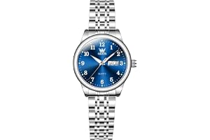OLEVS Damklocka, klassisk vattentät rostfritt stål dag dag litet armbandsur damer, elegant rund urtavla analog kvarts lysande