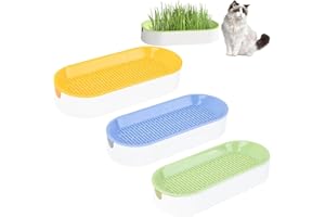PVIEKED 3 Pcs Hydroponic Cat Grass Planter, Seed Sprouter Tray Soil-Free Big Capacity Healthy Wheatgrass Grower Sprouting Container Kit for Kitten - Extra 15 Packs of Seeds
