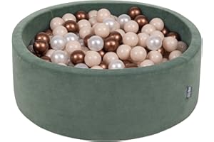 KiddyMoon Piscine À Balles pour Bébé Velours Rond 90X30cm/300 Balles 7Cm Fosses À Boules Jouet Enfant, Vert Forêt: Beige Pastel/Cuivre/Perle