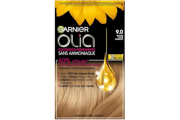 Garnier Coloration Permanente - Sans Ammoniaque - Aux Huiles Naturelles de Fleurs - Blond Clair Radieux (9.0) - Olia