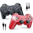 Controllers 2 Pack for PS3 Controller Wireless for Sony Playstation 3 Controller with Double Shock 3&Motion Sensor, Bluetooth, Rechargeable, 360° Analog Joysticks, 2 USB Charging Cords, Remote for PS3