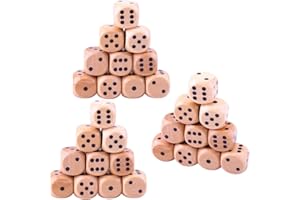 CJQRL 30 Pièces Dés à des Jeux,Dés à Jouer en Bois Naturel 16 mm-Dés de jeu à 6 côtés - Accessoires de jeu avec sac en tissu (ivoire)