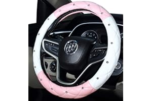 Mayco Bell Diamond Steeing Wheel Cover for Women,Leather Bling Cute Car Steering Wheel Cover Universal 15inch with Crystal Diamond (Pink White)