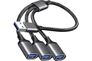 Leloco USB Splitter 1 zu 3 USB Y Kabel 1 Stecker zu 3 Buchse für Strom und Daten Übertragung, OTG Adapter 2.0 für Mac, Auto, PS4, Laptop usw