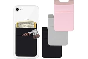 AFUNTA-Cartera para tarjetas de teléfono celular, 4 unidades, de licra, para tarjetas de identificación, tarjetas de crédito compatibles con la mayoría de teléfonos inteligentes, color negro/rosa/gris