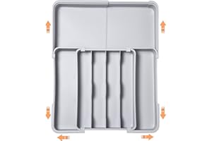 ZHUIYIWIN Portaposate Espandibile da Cucina con 2 Ceppi Rimovibili per Coltelli, Organizer Regolabile per Posate e Utensili da Cassetto (Grigio-X)
