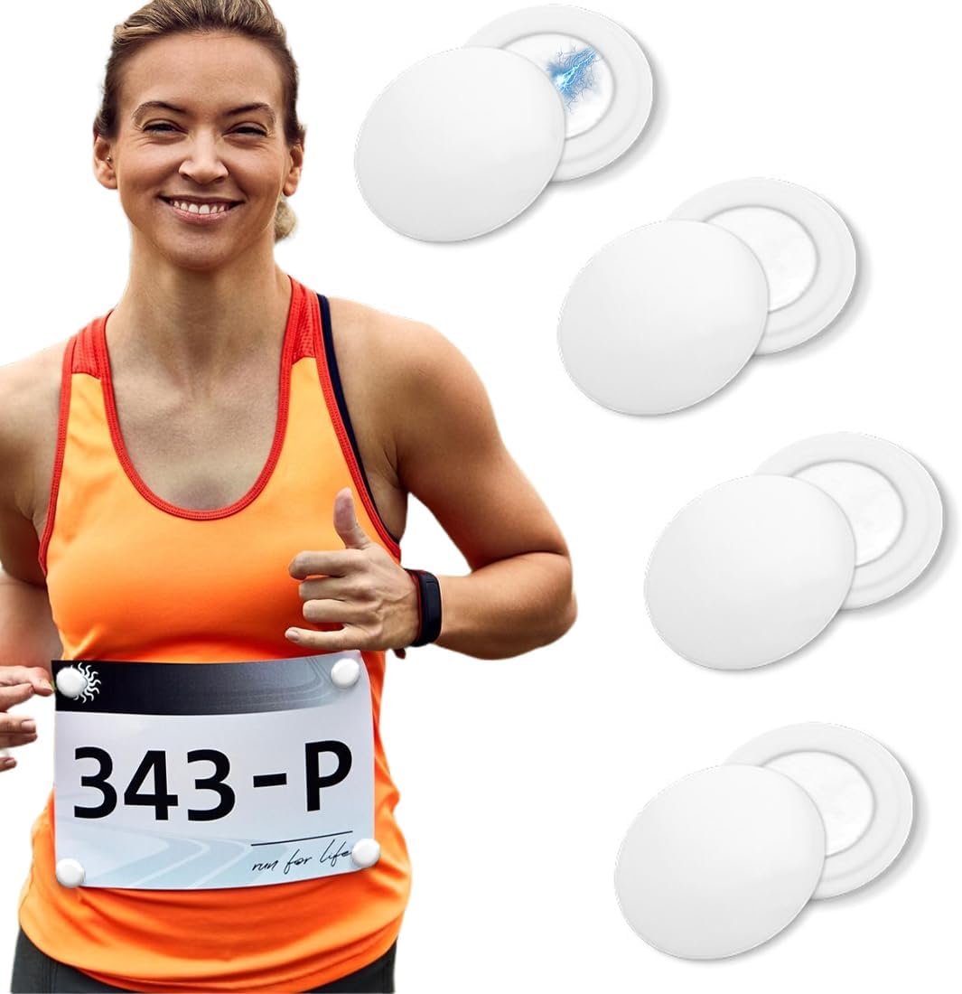 NJCXOLA Dorsales Running, 4 Pares Imanes Porta Dorsal Running, Fijación Magnética Dorsal, Imanes Porta Dorsales para La Fijación del Número de Carrera, Accesorios de Maratón - Blanco