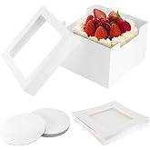 Staranry 10 Pieces Cake Boxes, White Square Cake Box | 12 x 12 x 8.1 inches Cake Boxes with Tray, Birthday Cake Box, Suitable