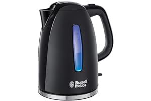 ‎RUSSELL HOBBS Russell Hobbs czajnik elektryczny, moc 2400W, 1.7L, strefy szybkiego gotowania, filtr antywapienny, kontroler strix, niebieskie podświetlenie, obrotowa podstawka, czarny mat, Textures Plus 22591-70