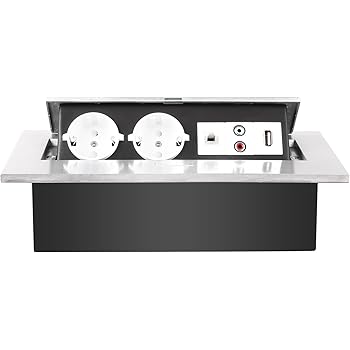 Elbe versenkbare Einbausteckdose aus Edelstahl in verchromter Optik mit