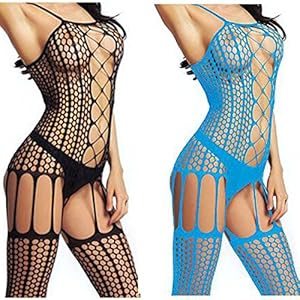 LOVELYBOBO 2-Pack cuerpo de tira Conjunto de lencería La ropa interior de la ropa interior vestido de la muñeca del cordón de las mujeres de la ropa de noche de (negro+azul)