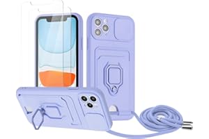 Zallagre Handykette Hülle kompatibel mit iPhone 11 Pro Max.[2 Stück] Schutzfolie Glas,Kameraschutz,360 Grad Ringhalter Stand,Kartenfach,Silikon hülle-Lila