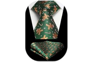 HISDERN Christmas Ties for Men Xmas Novelty Tie and Pocket Square Festive Party Funny Necktie Gift Set