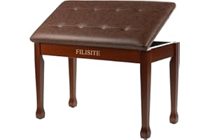 FILISITE Duet Piano Bench with Storage, Wooden Piano Stool with Waterproof Padded Cushion, Bench Seat for Vanity, Living Room, Bedroom (Wood)
