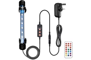 VARMHUS Submersible LED Aquarium Light,Fish Tank Light with 3 Stage Timer Auto Turn On/Off and Remote Controller Custom Adjusts 13 Colors and Brightness,24/7 Cycle (18cm, RGB)
