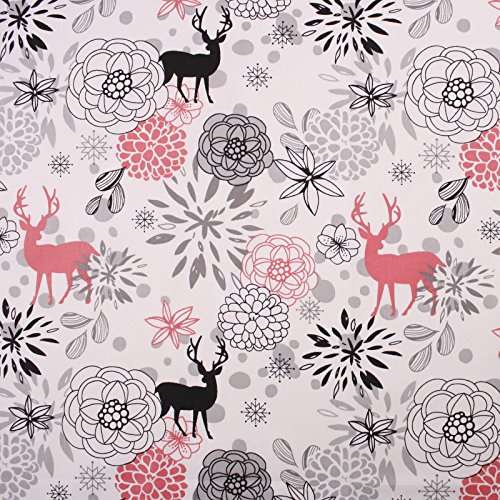 Stoff Meterware, Hirsch, Blumen, Pink, Baumwolle, schadstoffgeprüft, Bekleidungsstoff, Bettwäschestoff, Dekostoff, Dekoration, Weihnachtsstoff, Hirschstoff, Blumenstoff, Wild, Blümchen - 4