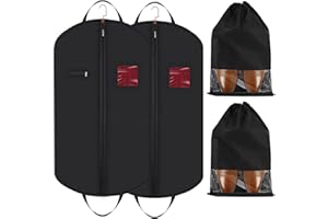 PWSAP 2 zestawy składanych wiszących pokrowców na ubrania z przenośną torbą na buty, oddychająca torba na ubrania z kieszenią na zamek błyskawiczny i uchwytami, męska torba do przechowywania garnituru, pokrowiec na sukienkę, do przechowywania w szafie i w podróży