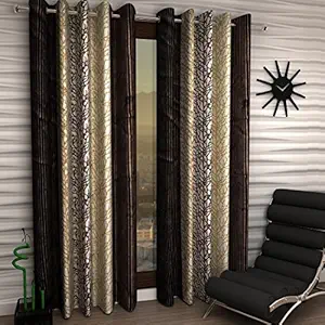 selective Polyester Faux Silk Window Curtains (Wood Brown,4 x 5 Feet) - Set of 2