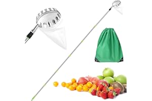 Alongen Fruit Picker with Telescopic Handle, with Storage Bag Stainless Steel Orange Picker Tool Tree Fruit Catcher,for Cherry Berry Orange Lemon Pear Harvester