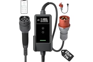 dé Cargador Coche Electrico 22kW 7m [0,85+6,15m, 6-32A, 3-Fases] Cargador Vehiculo Electrico 22kW y Estacion de Carga Coche, Cargador Carro Electrico para Model Y/3, e-Tron, Zoe y Otros EV/PHEV