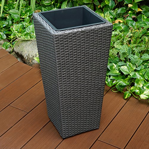 [neu.haus] Blumenkübel / Blumentopf in Rattan-Optik (dunkelgrau) – 31 x 31 x 64 cm - 3