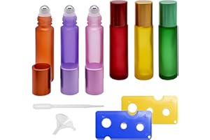 FORYNXHWIN 6 Stück Ätherische Öle Roller Flaschen 10ml roll on glasflaschen für ätherisches öl Glasroller Nachfüllbarer Behälter Aromatherapie Mit Edelstahlkugel +Flaschenöffners+ Tropfer + Trichter