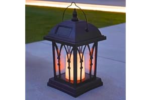 Festive Lights Lanternes Solaires Décoratives Extérieures Noir Mat avec Éclairage Bougie LED Effet Vacillant Waterproof (27cm hauteur)