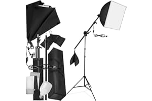 tectake® Profi Fotostudio Set 1x Studioleuchte Kamera Stativ inkl. LED Beleuchtung, Softbox, Tasche, für natürliches Licht, Zubehör für Streaming, Foto, Selfie, Video, Webcam, Indoor und Outdoor