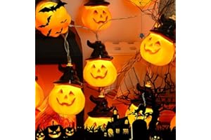 Qillnyy Catena luminosa decorativa per Halloween, 4 m, 20 LED, arancione, zucca, colore nero, IP65, impermeabile, per Halloween, feste, camere, giardino