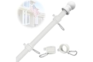 NQ 6FT Flag Poles for Outside House with Flag Pole Rings, House Flag Poles for Porch, Tangle Free Yard Flag Pole Kit, Porch Flag Pole Residential, Heavy Duty Outdoor Flag Pole (White)