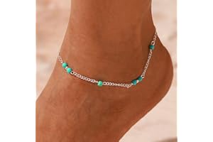 Edary Beach Bracelet de cheville turquoise Bracelet de cheville en perles d'argent Bijoux de pied de mode pour femmes et filles