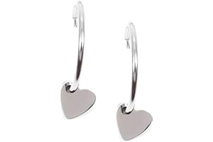 Happiness Boutique Orecchini a Cerchio Charm Cuore in Color Argento | Delicati Orecchini a Cerchio con Pendente Cuore Acciaio Inossidabile