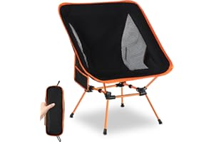 TRONGLE Campingstuhl Faltbar, Tragbare Campingstühle mit 2 Seitentaschen & Atmungsaktives Mesh, Tragfähigkeit 150kg, Ultraleicht Kleiner Faltstuhl für Reisen, Wanderungen, Picknicks, Angeln(Orange)