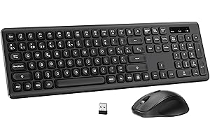 PINKCAT Teclado y Raton Inalámbrico,Botones Silenciosos, Español QWERTY,Tamaño Completo con Teclado Numérico,Ratón y Teclado Inalámbrico de 2.4 GHz per Windows,Mac,PC,Ordenador Portátil (Negro)