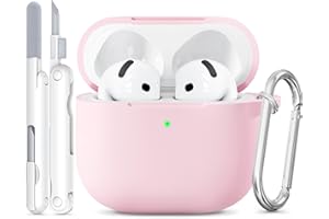 TNSNK for AirPods 4 Case, Silicone Shockproof Protection Case with Clean Kit & Keychain, Support Wireless Charging - Pink