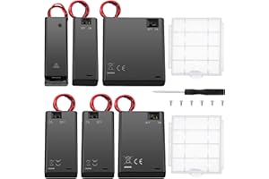 6 PCS AA Battery Holder Sets, KUOQIY 1/2/3/4 x 1.5V AA Battery Holder Case with ON/Off Switch & Wire Leads & Cover, with 2 PCS Plastic Battery Storage Box & Screwdriver & Screws
