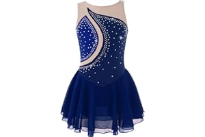 Alvivi Maillot de Patinaje Artistico para Niña sin Manga Vestido de Danza Gimnasia con Pedrería Brillante Disfraz de Bailarina Competición 5-16 Años