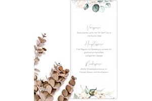 KACKSPECHT Menu Blanko Menükarten im Boho Design | 20 Stück DIN Lang| Individuell anpassbare Speisekarten und Getränkekarten für die Hochzeit und andere Anlässe | Tischdeko