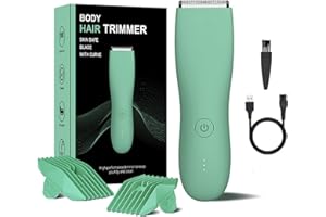 DRQZWP Recortadora de pelo corporal profesional para hombres, 5 en 1, cuchilla de cerámica para recortar el vello del vientre de los hombres, afeitadora eléctrica para bikini y aseo de hombres, IPX6 (verde)