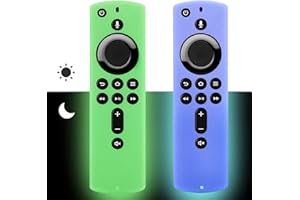 PINOWU [2 Pack] Firestick Remote Cover Case (Glow in the Dark) Compatible with Fire TV Stick 4K Alexa Voice Remote Control (Green & Sky Blue)