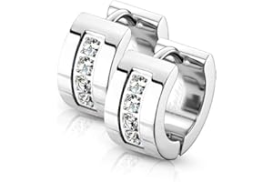 Bungsa Kristall-Creolen breit für Damen aus 316L Edelstahl 7 mm