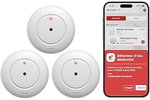 X-Sense Détecteur de Fuite d'eau Connecté, Station de Base SBS50 Requise, Détecteur d'eau Wi-FI avec Alarme 110 DB, Portée Jusqu'à 500 m, Idéal pour Cuisine, sous-Sol, Salle de Bain, SWS51, Lot de 3