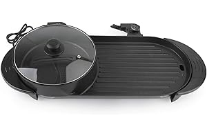 AREYOURSHOP 2 in 1 Hot Pot & BBQ Grill, 220V Dual Side Non-Stick Teppanyaki Pan with Adjustable Temperature, Divider Hot Pot & Grill Combo for Family Party Cooking, Cast Aluminium Alloy, 5-Speed Heat Control