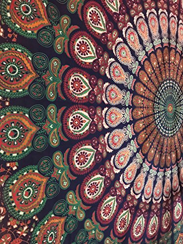 blue orange Color Theme Mandala Wall Tapestriy,peacock tapestry, Psychedelic Indian Tapestry Bedding, Bohemian Wall Hanging, Floral Print queen Bed Cover,hippy tapestry by raajsee(220*240cms) - 2