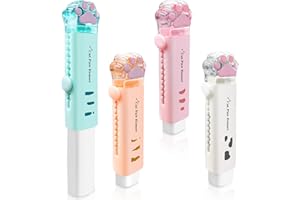 JOY & INSPIRATION Gomas de borrar para niños, 4 unidades, con patas de gato, 4 colores, goma de borrar retráctil para fiestas infantiles, goma de borrar para escuela, hogar, oficina