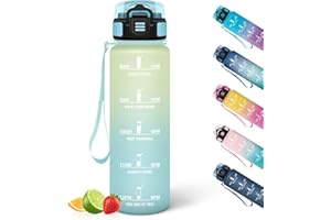 HoneyHolly Borraccia 1 Litro, A Prova di Perdite, Borraccia Palestra, Riutilizzabile, Water Bottle, Indicatore del Tempo, Bottiglia Acqua per Palestra, Ciclismo, Ufficio, Esterno