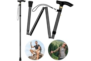 Flintronic Canne de Marche Pliable, Cannes de Marche Hauteur Réglable à 5 Niveaux, Bâtons de Marche avec Dragonne et Poignée en T, pour Femme Homme Personnes Agées Randonnée (Réglable 85 cm - 95 cm)