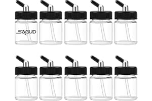 SAGUD Juego de 10 Botellas de Cristal para aerógrafo de 20 CC con 10 adaptadores de Tapa para sifón de Doble acción