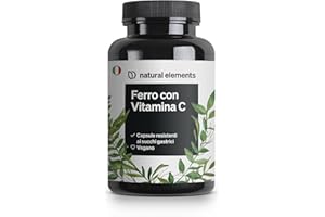 NATURAL ELEMENTS Integratore Ferro 20 mg (da bisglicinato ferroso) per capsula – con 42 mg di vitamina C naturale – vegano, insapore – 180 capsule – materia prima pregiata: FerrochelTM (chelato di ferro)